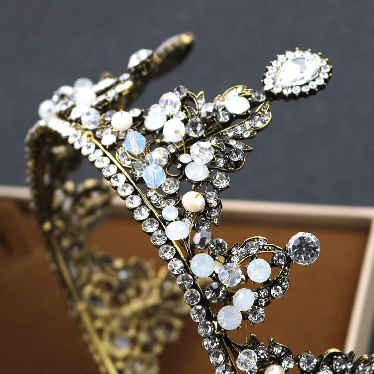 Corona redondeada de novia coreana, adornos de boda de princesa con perlas y diamantes, tocado de corona, accesorios de boda