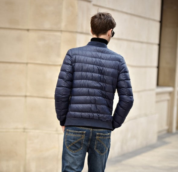 Chaqueta de plumón de cuello alto para hombre, talla grande, corte ajustado