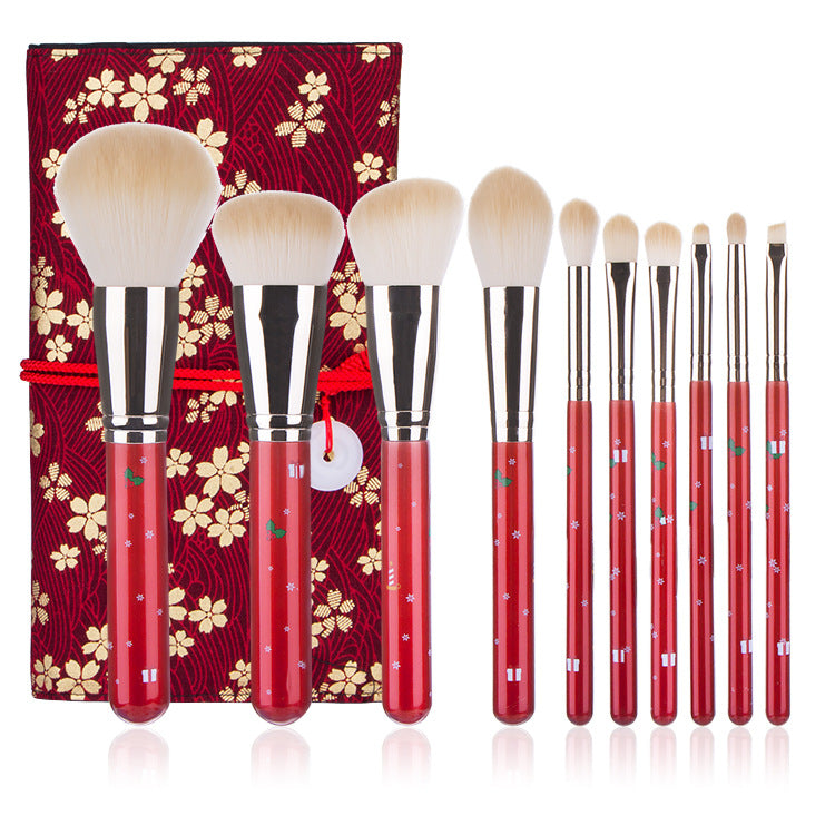 Tragbarer Weihnachts-Make-up-Pinsel mit rotem Griff