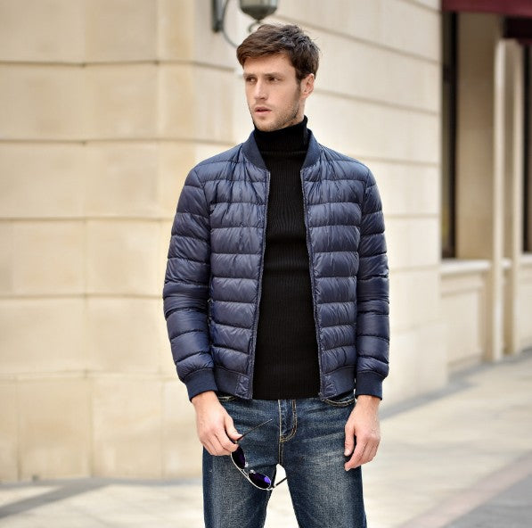 Chaqueta de plumón de cuello alto para hombre, talla grande, corte ajustado