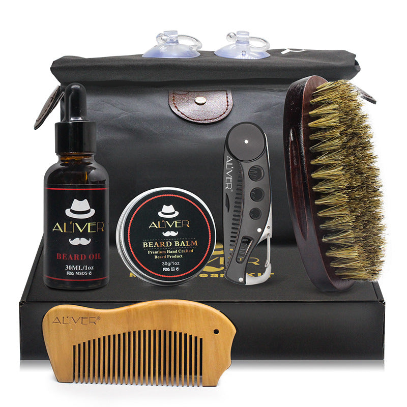 Juego de afeitado de barba y cabello para hombre, herramienta de baño, cepillo, peine, tijeras de afeitar, juego de peinado limpio