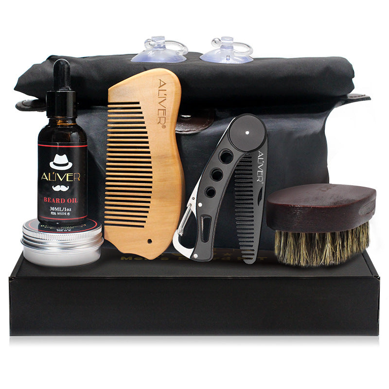 Juego de afeitado de barba y cabello para hombre, herramienta de baño, cepillo, peine, tijeras de afeitar, juego de peinado limpio