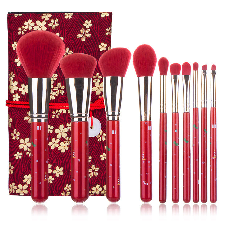 Tragbarer Weihnachts-Make-up-Pinsel mit rotem Griff