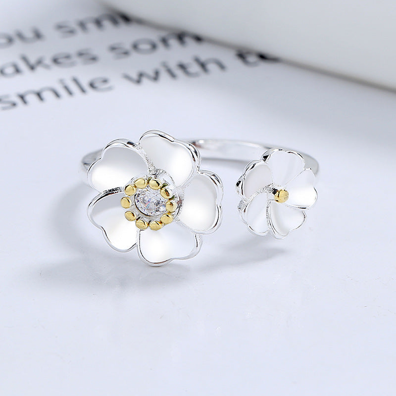 Simple Fashion Flower Ring Japanese And Korean Style Inlaid Zircon