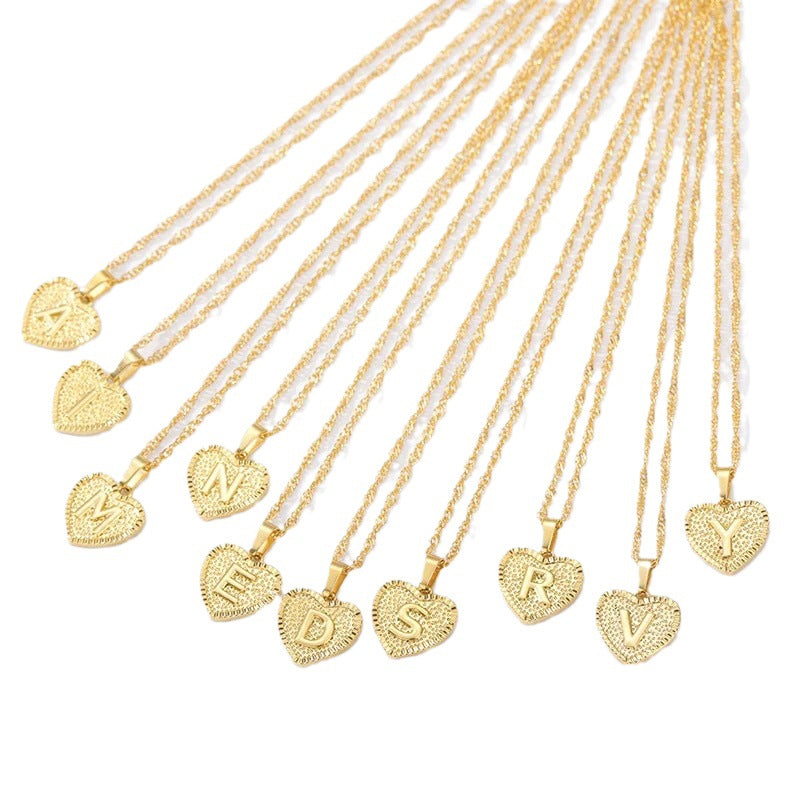 Simple Women's Heart Letter Necklace Love Pendant Clavicle Chain