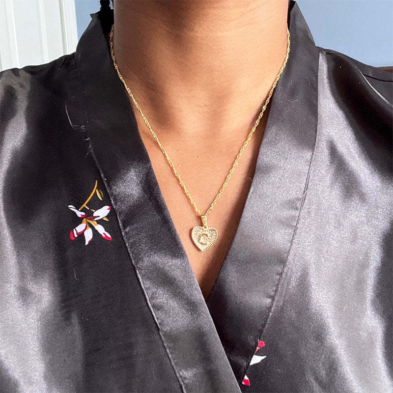Simple Women's Heart Letter Necklace Love Pendant Clavicle Chain