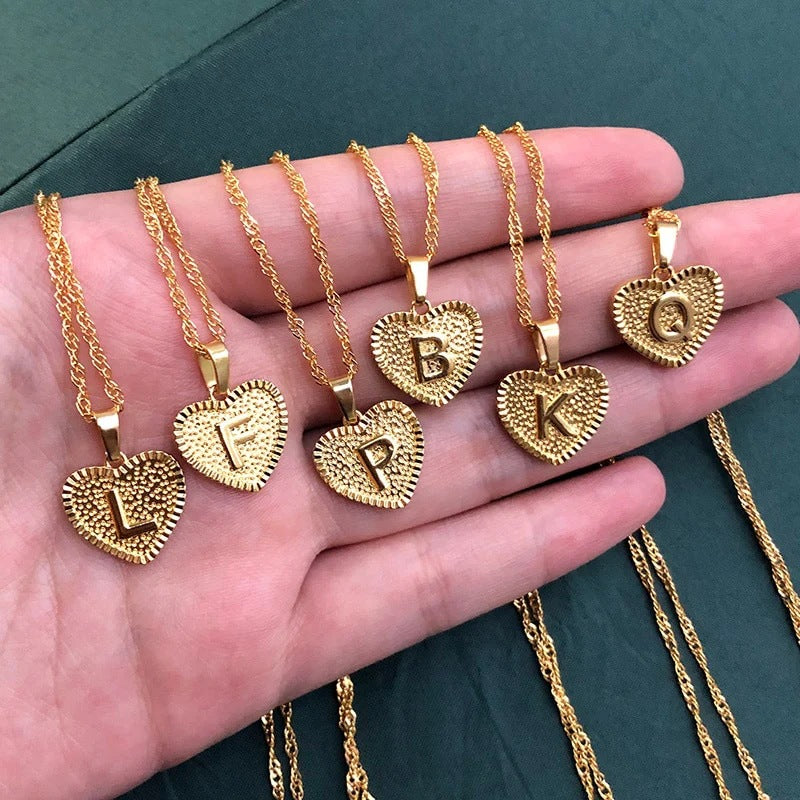 Simple Women's Heart Letter Necklace Love Pendant Clavicle Chain