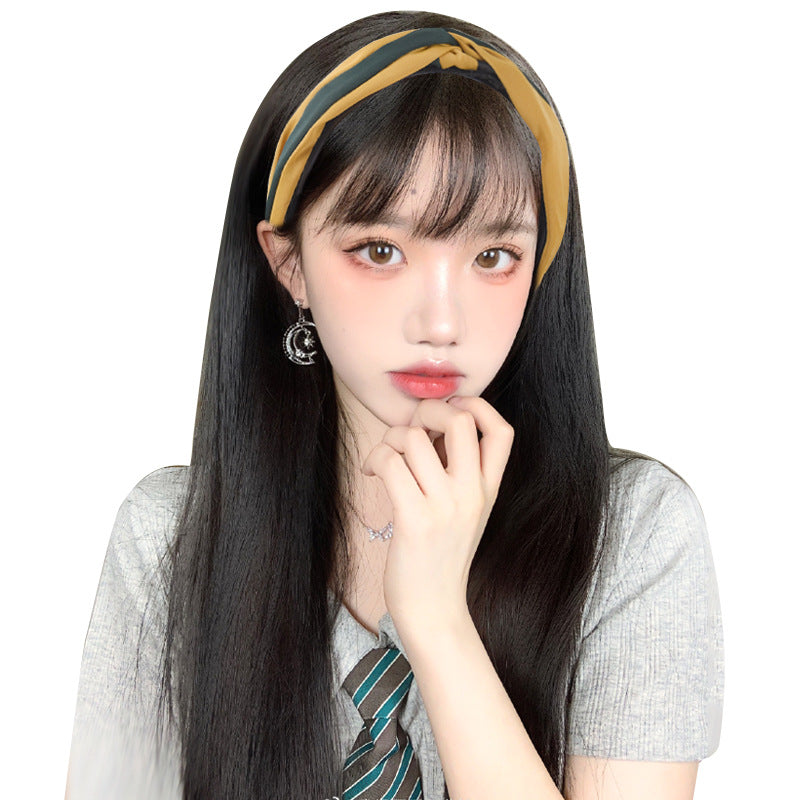 Perücke Damen Lange Haare Lazy Stirnband Schwarz Lange Glatte Haare Halbe Kopfbedeckung Stil