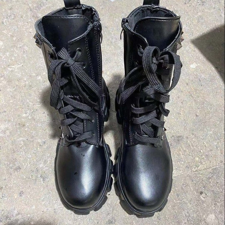 Studded Round Toe Martin Boots Women's Plus Size Short Boots