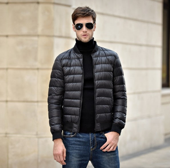 Chaqueta de plumón de cuello alto para hombre, talla grande, corte ajustado