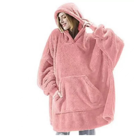 Sudadera con capucha y bolsillos grandes, suéter cómodo, suelto, de doble cara, de vellón, más grueso, manta usable