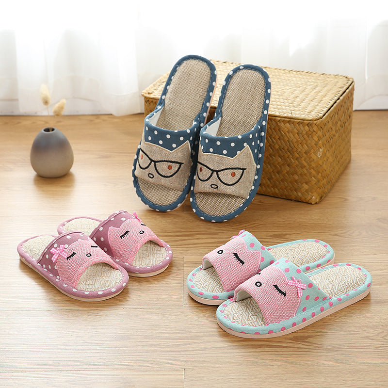 Children's Cartoon Linen Slippers Women's Summer Indoor Non-slip