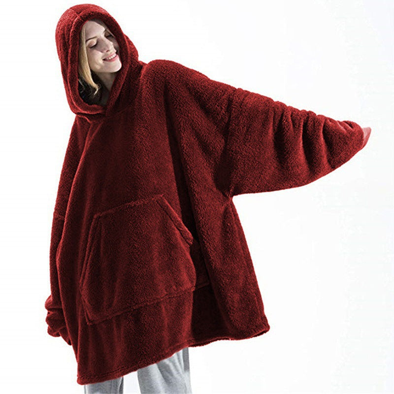 Sudadera con capucha y bolsillos grandes, suéter cómodo, suelto, de doble cara, de vellón, más grueso, manta usable