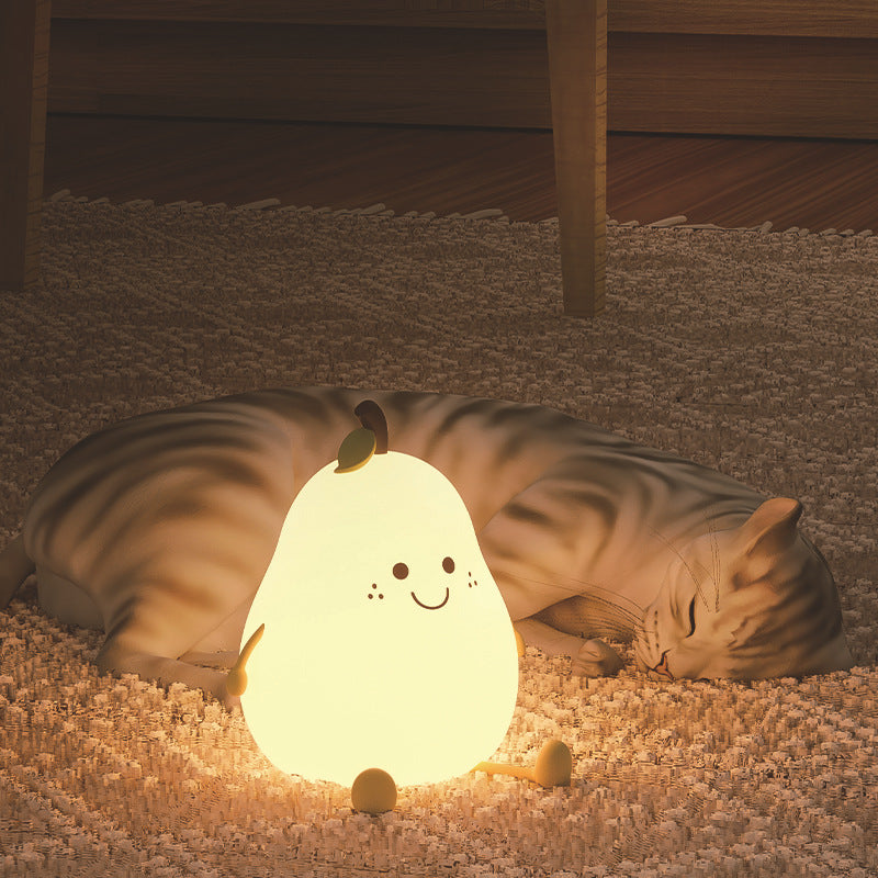 LED Pear Fruit Night Light USB Rechargeable Dimming Touch Silicone Table Lamp Bedroom Bedside Decoration Couple Gift Boby Light