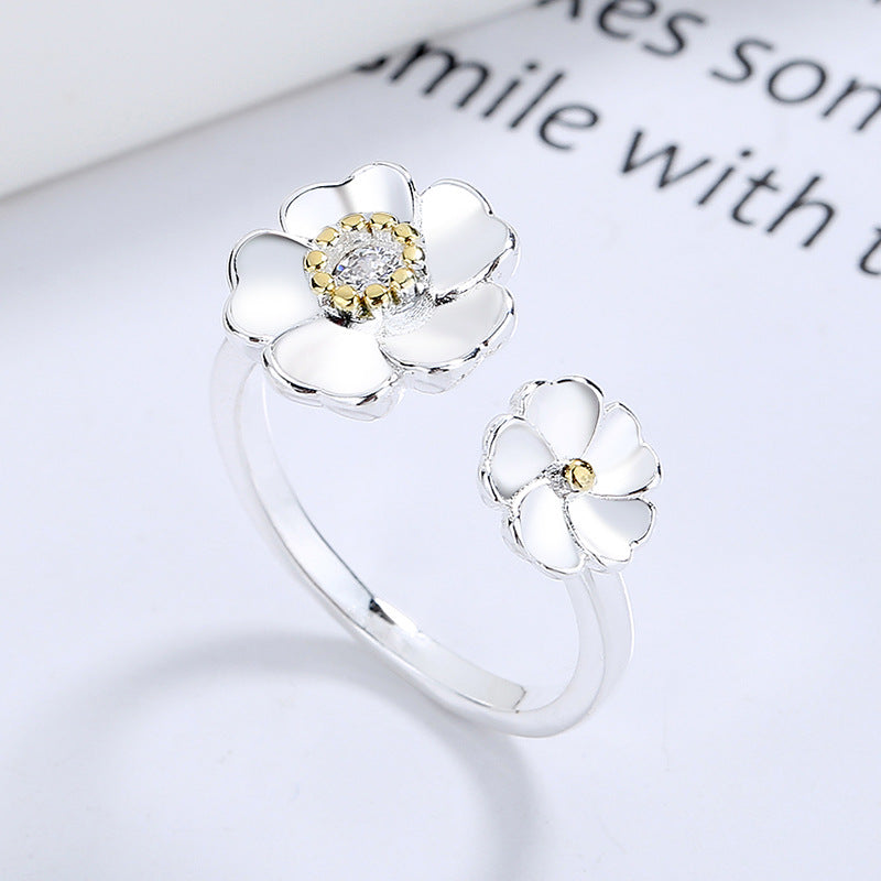 Simple Fashion Flower Ring Japanese And Korean Style Inlaid Zircon