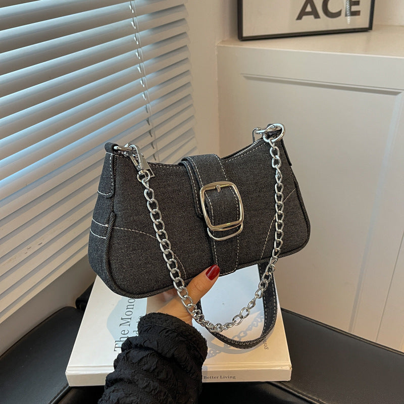 Denim Schultertaschen Damen Mode Ketten Handtasche Umhängetaschen Kleine Quadratische Achseltasche