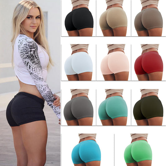 Pantalones cortos elásticos de cintura alta para yoga, fitness y gimnasio, sin costuras, ajustados y ajustados