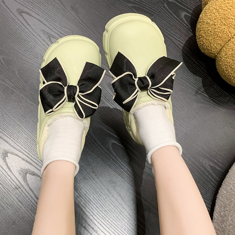 Bowknot Baumwollpantoffeln Warm mit samtig wasserdichten Home Indoor Plateau Baumwollschuhe