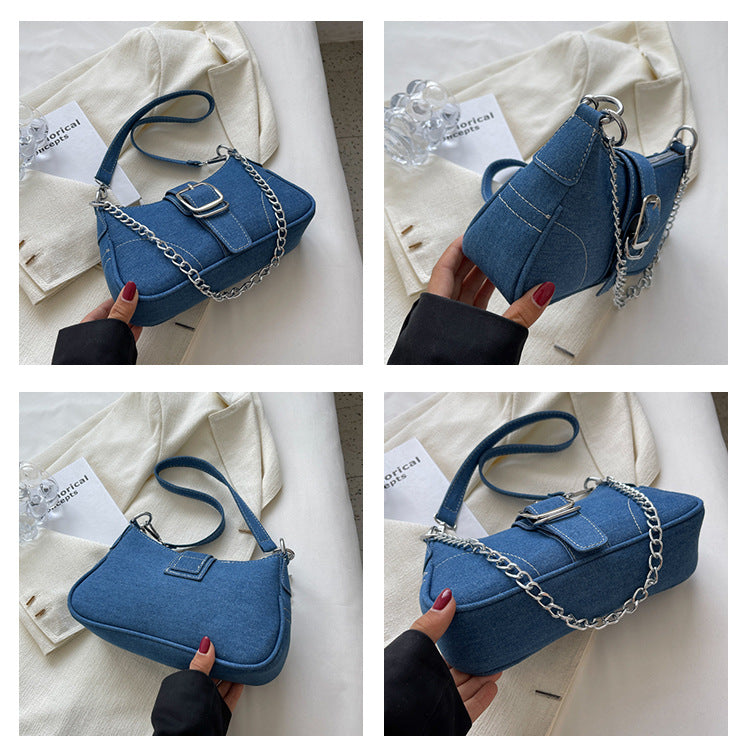 Denim Schultertaschen Damen Mode Ketten Handtasche Umhängetaschen Kleine Quadratische Achseltasche