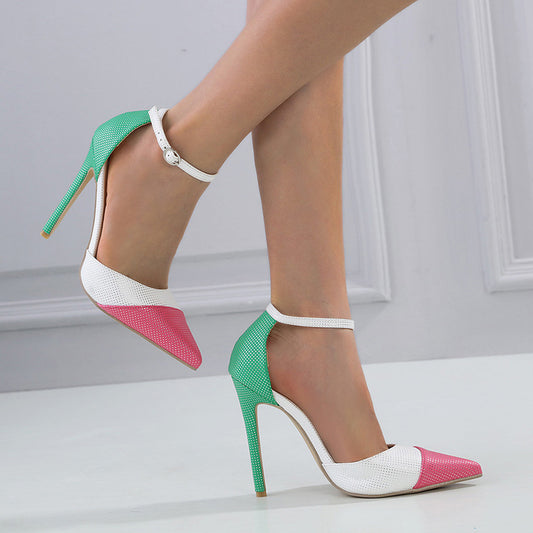 Farblich passende hohle Damen-Stilettos mit spitzer Spitze