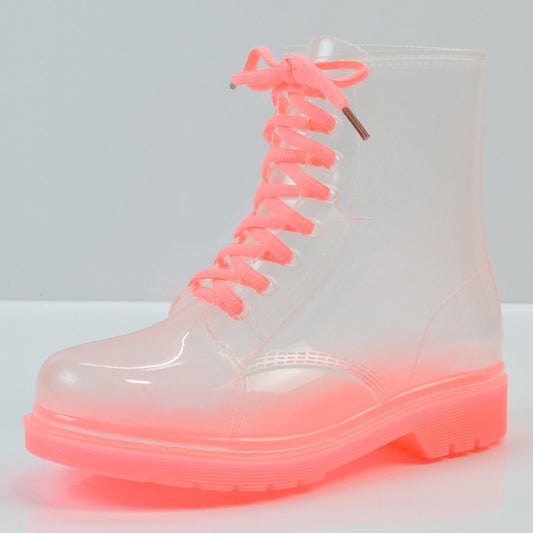 Botas de lluvia transparentes de tacón plano para mujer