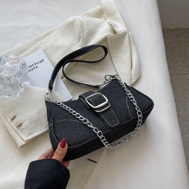 Denim Schultertaschen Damen Mode Ketten Handtasche Umhängetaschen Kleine Quadratische Achseltasche
