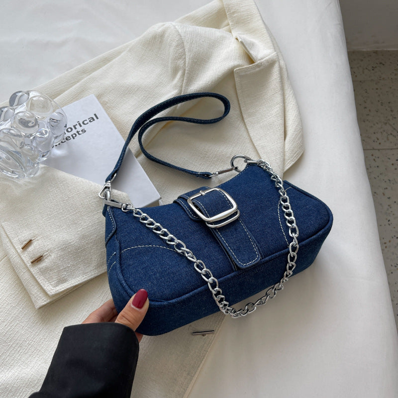 Denim Schultertaschen Damen Mode Ketten Handtasche Umhängetaschen Kleine Quadratische Achseltasche
