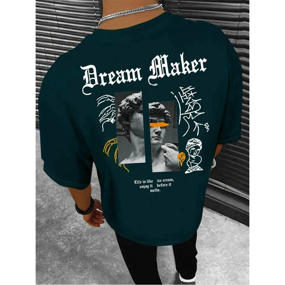 Cotton T-shirt Round Neck Short Sleeve Printing