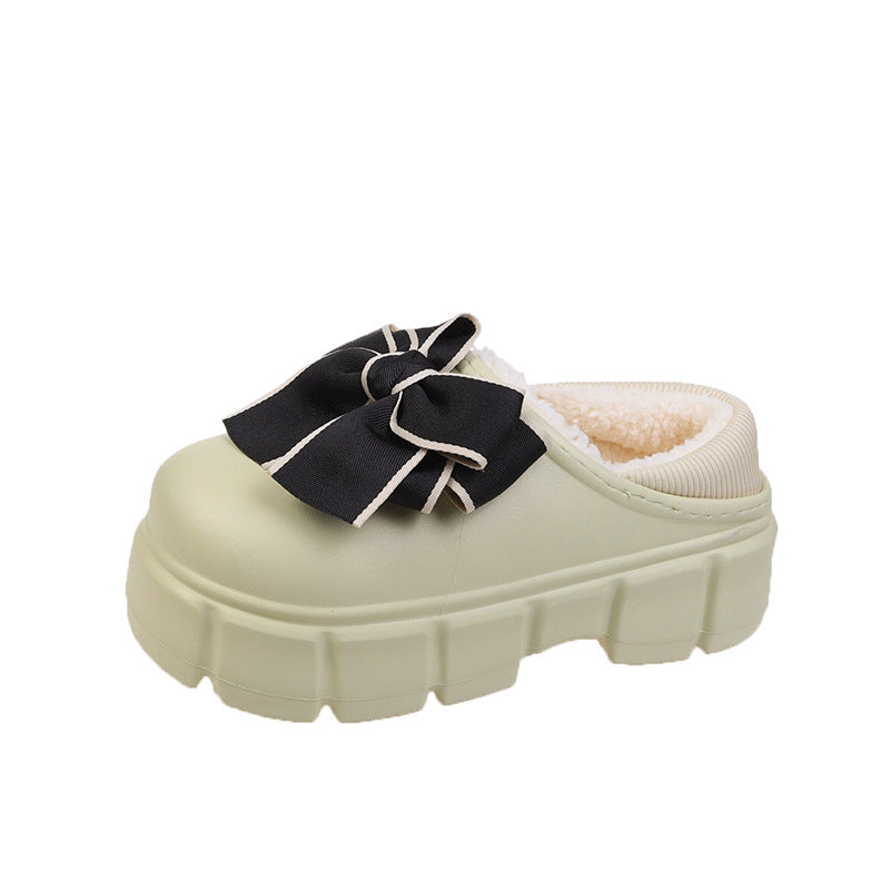 Bowknot Baumwollpantoffeln Warm mit samtig wasserdichten Home Indoor Plateau Baumwollschuhe