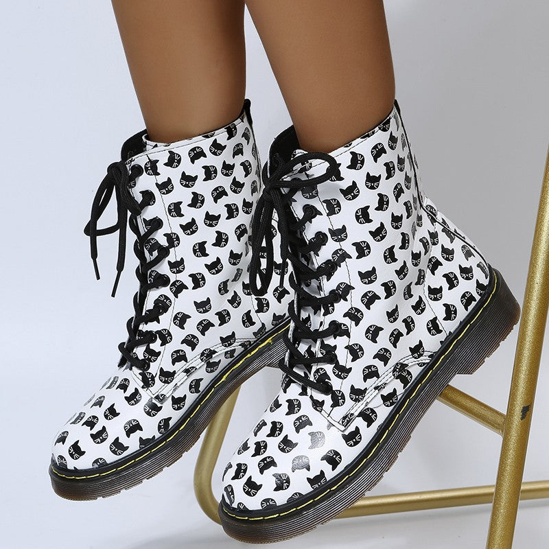 Botas casuales con cordones y punta cuadrada y suela gruesa para mujer