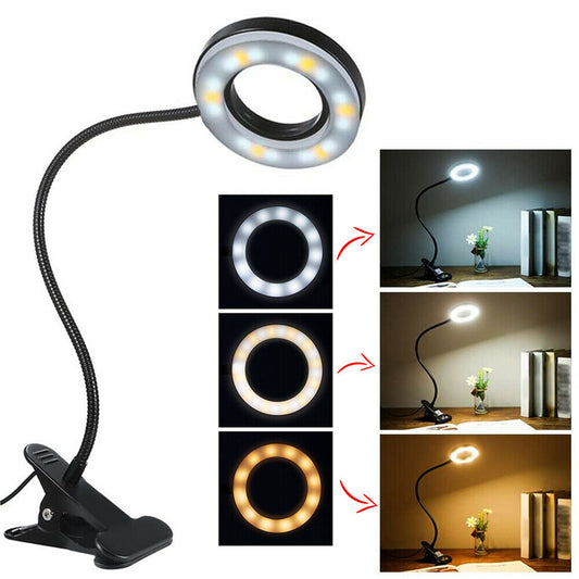 Clip-On Schreibtischlampe LED Flexibler Arm USB Dimmbar Studie Lesetisch Nachtlicht