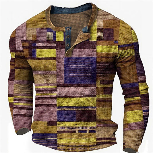 Men's Digital Printed Button Long-sleeved T-shirt