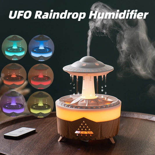 Neuer UFO-Luftbefeuchter mit Regentropfen, Luftbefeuchter mit Wassertropfen, USB-Aromatherapie, ätherische Öle, Aroma-Luftverteiler, Haushaltsnebel-Hersteller, Wohnkultur