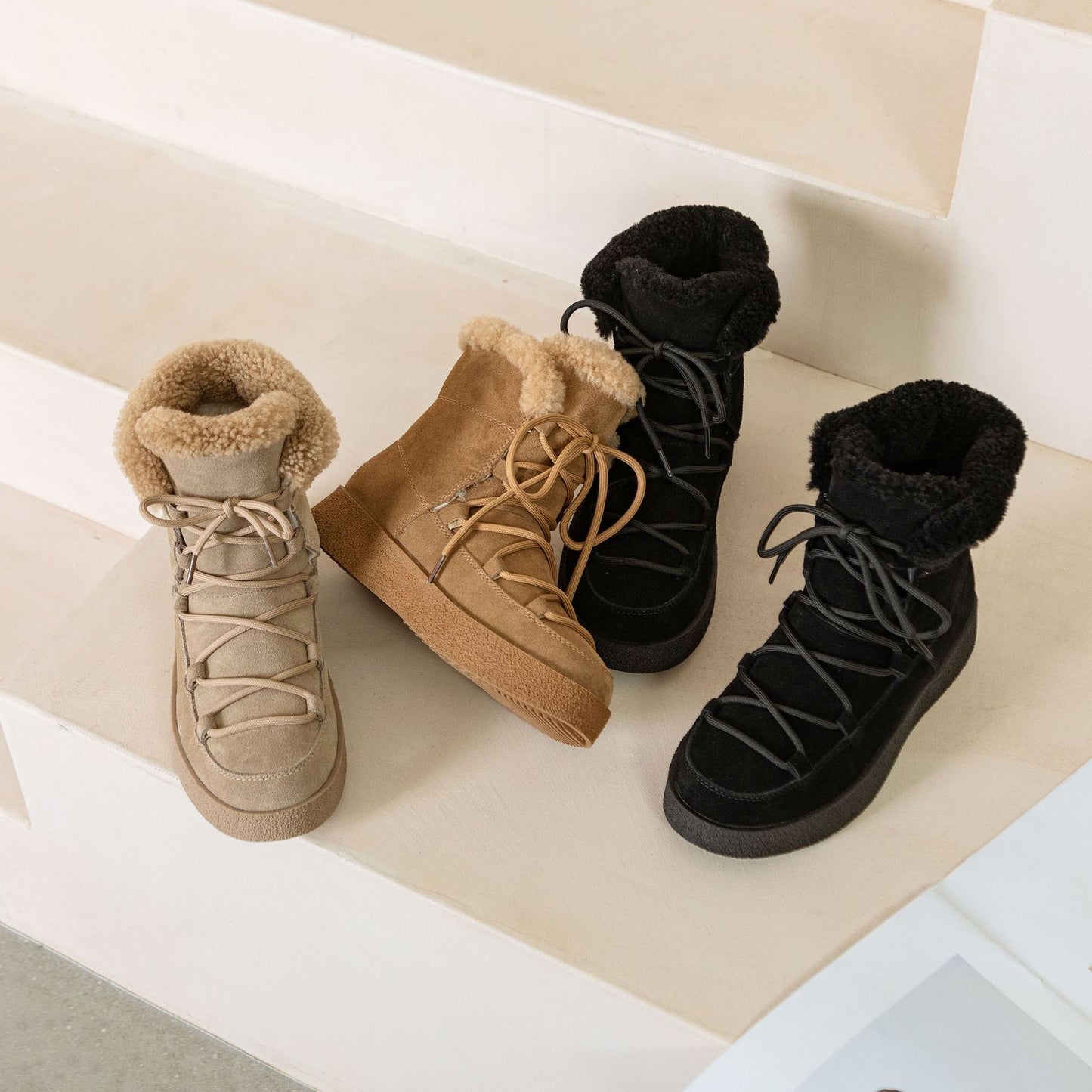 Damen Stiefeletten mit dicker Sohle und warmer, runder Spitze