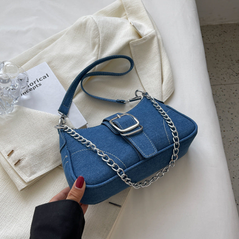 Denim Schultertaschen Damen Mode Ketten Handtasche Umhängetaschen Kleine Quadratische Achseltasche