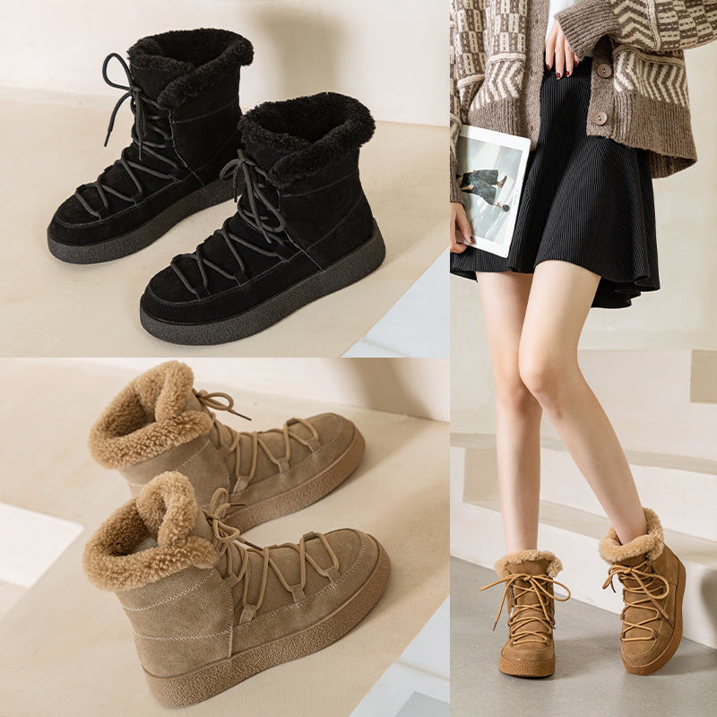 Damen Stiefeletten mit dicker Sohle und warmer, runder Spitze