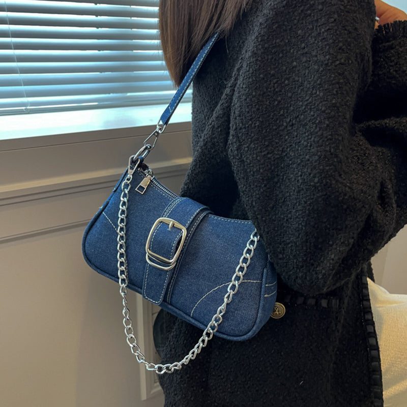 Denim Schultertaschen Damen Mode Ketten Handtasche Umhängetaschen Kleine Quadratische Achseltasche