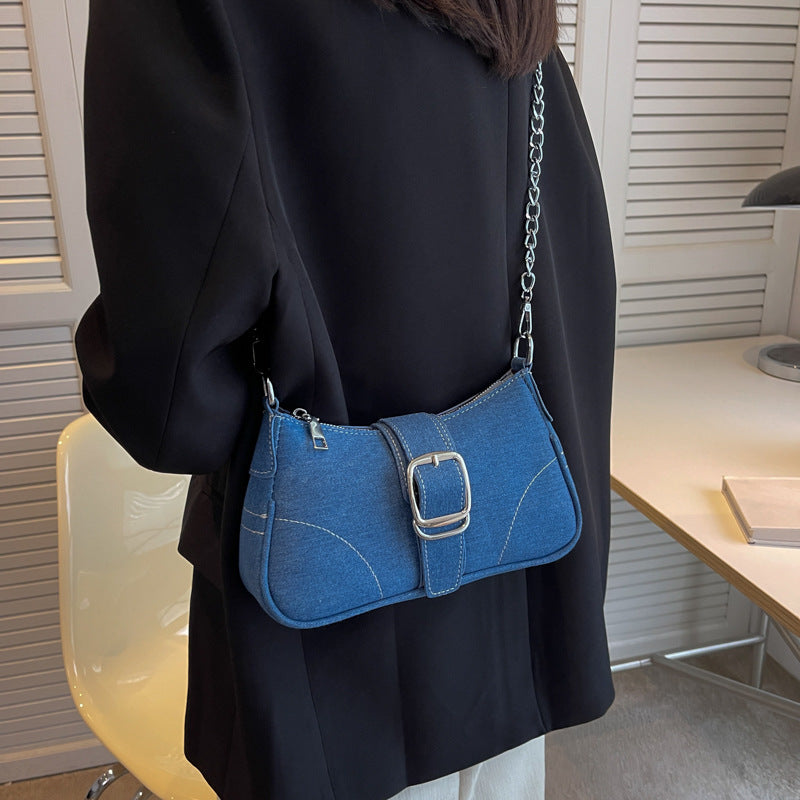 Denim Schultertaschen Damen Mode Ketten Handtasche Umhängetaschen Kleine Quadratische Achseltasche