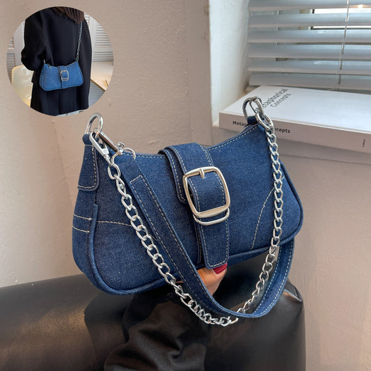 Denim Schultertaschen Damen Mode Ketten Handtasche Umhängetaschen Kleine Quadratische Achseltasche