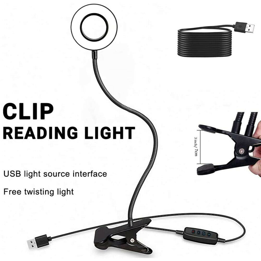 Clip-On Schreibtischlampe LED Flexibler Arm USB Dimmbar Studie Lesetisch Nachtlicht