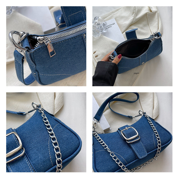 Denim Schultertaschen Damen Mode Ketten Handtasche Umhängetaschen Kleine Quadratische Achseltasche