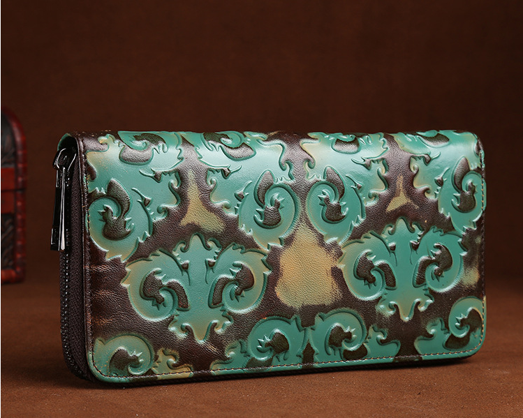 Cartera vintage de cuero con capa superior creativa para mujer