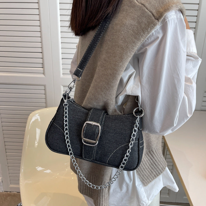 Denim Schultertaschen Damen Mode Ketten Handtasche Umhängetaschen Kleine Quadratische Achseltasche