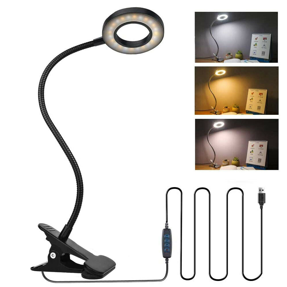 Clip-On Schreibtischlampe LED Flexibler Arm USB Dimmbar Studie Lesetisch Nachtlicht