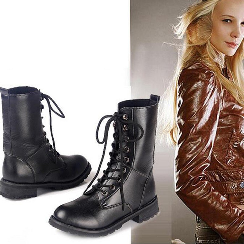 Botas Martin para mujer, estilo británico, estilo punk, botas de vendaje, botas clásicas de motocicleta negras impermeables de otoño e invierno de alta calidad 