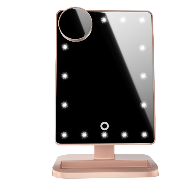 Touchscreen-Schminkspiegel mit 20 LED-Lichtern, Bluetooth-Musiklautsprecher, 10-fach vergrößerte Spiegellichter