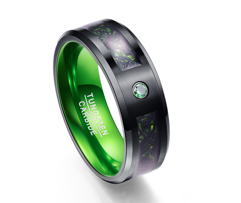 Anillo de boda de carburo de tungsteno con circonita verde mate para hombre