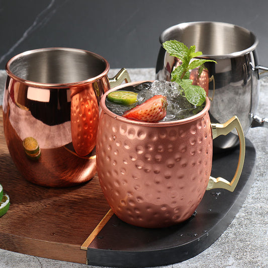 Hot-selling Mule Moscow Mule Cup 304 Stainless Steel Copper-plated Hammer Point Cup Naked Wine Glass Cocktail Glass