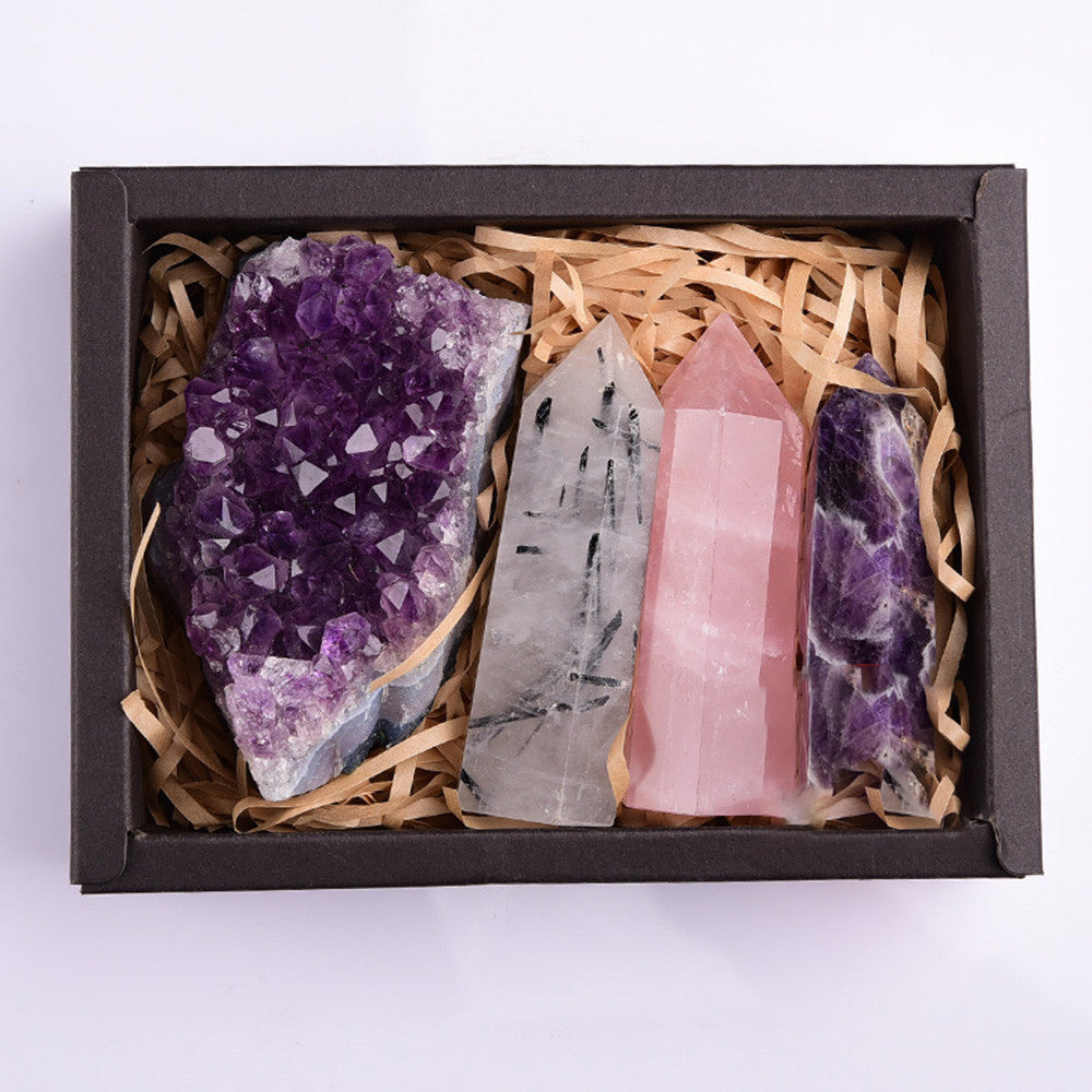 Amethyst Block Natürlicher Kristall Sechseckiges Prisma Kraftstein Exquisite Geschenkbox Verpackung