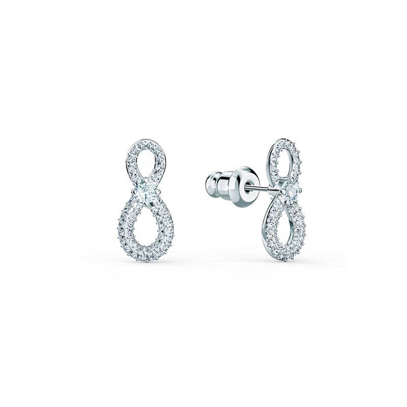 Crystal Series Infinite Love 8 Stud Earrings Fashionable Versatile Silver Earrings Full Of Diamonds